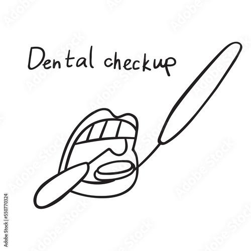 Dental checkup. Icon. Vector hand drawn outline design on white background.