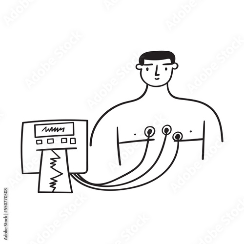 Electrocardiography. Medical test. Outline vector icon.