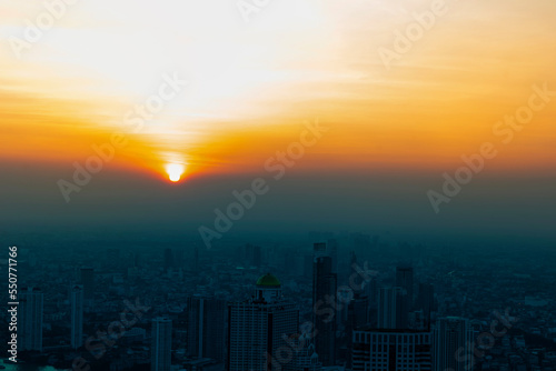 Sunset in the evening in a large metropolis,Gorgeous panorama scenic of the sunset with cloud, No focus, specifically.