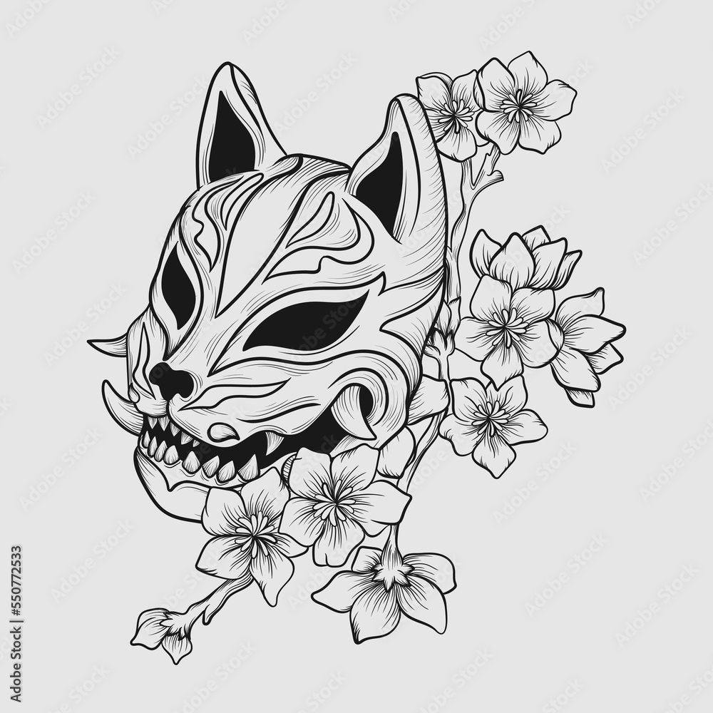 Tattoo Design Skull Kitsune Mask Stock Vector Royalty Free 2100427222   Shutterstock