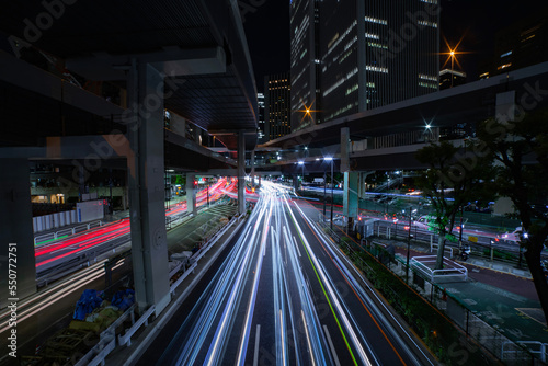 Photography A night neon street in Roppongi wide shot