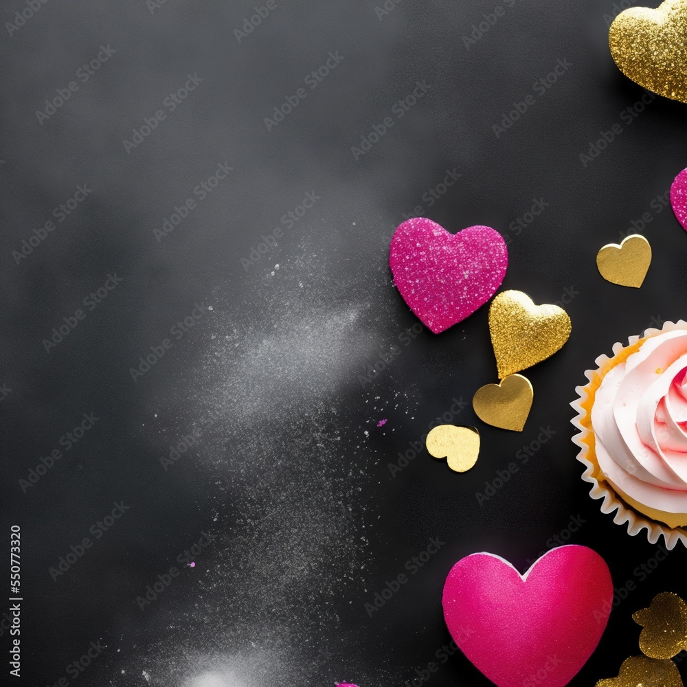 Valentine's Day Cupcakes with Hearts Glitter and Confetti