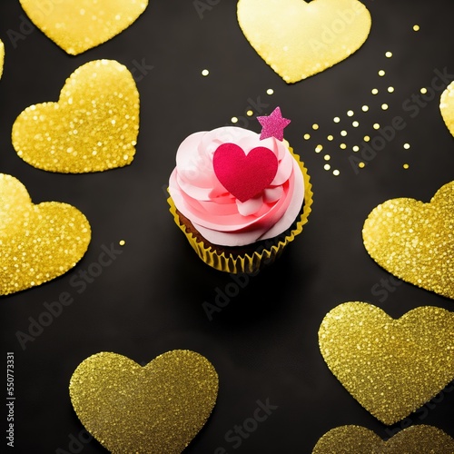 Valentine's Day Cupcakes with Hearts Glitter and Confetti