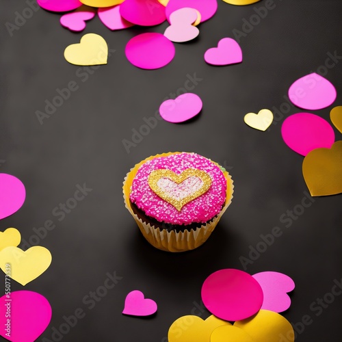 Valentine's Day Cupcakes with Hearts Glitter and Confetti