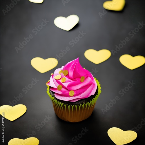 Valentine's Day Cupcakes with Hearts Glitter and Confetti