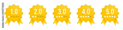 Set of gold badge rating stars. Feedback or ranking. Premium rating. Vector illustration.