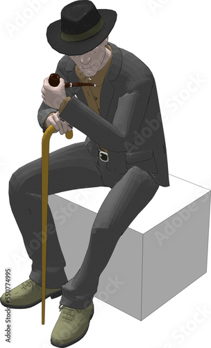 vector cowboy old man sitting relaxed smoking cigarette with white baground
