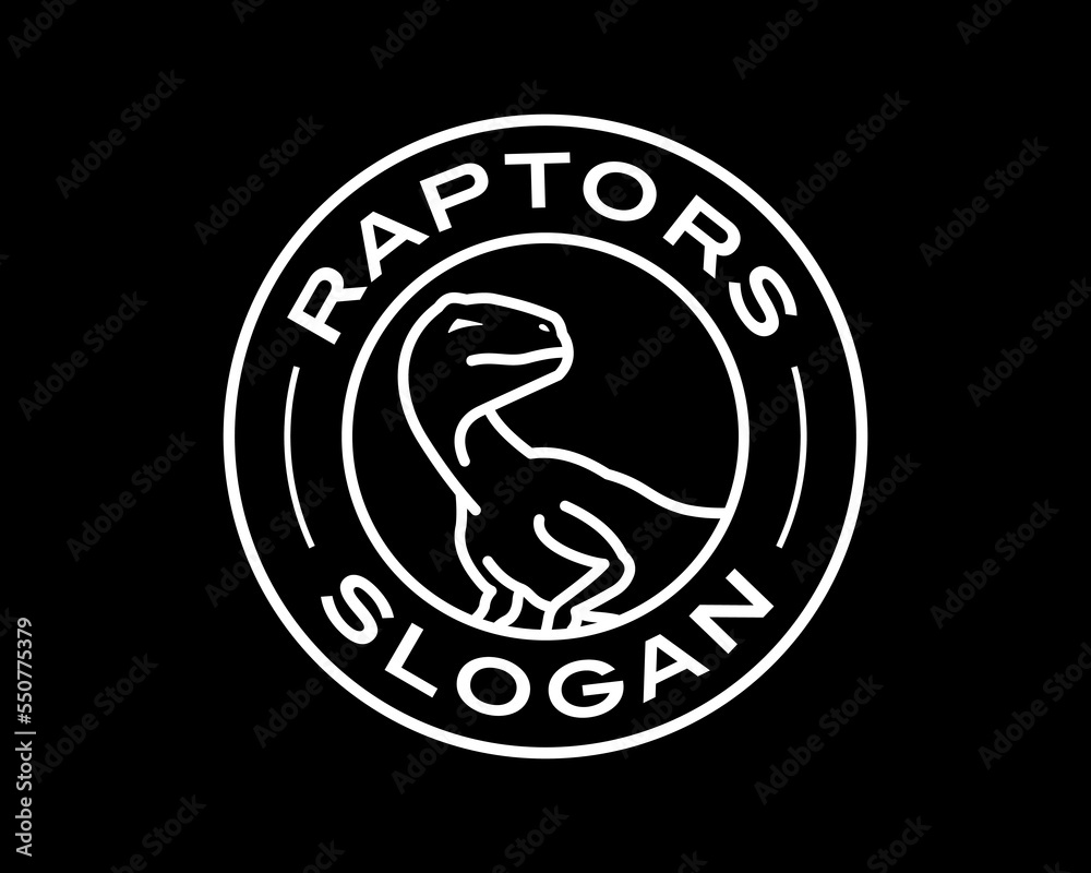Raptor Dinosaur Velociraptor Tyrannosaurus Line Art Label Stamp Badge Insignia Vector Logo Design