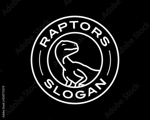 Raptor Dinosaur Velociraptor Tyrannosaurus Line Art Label Stamp Badge Insignia Vector Logo Design