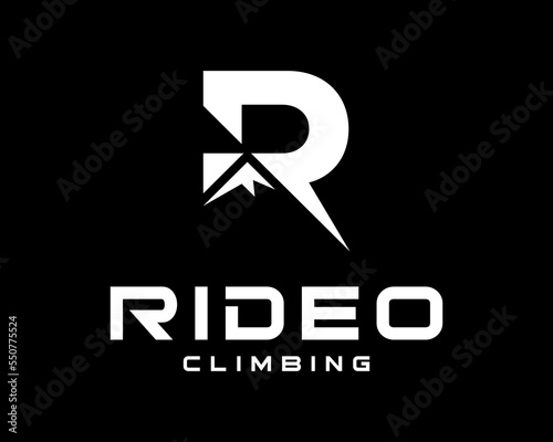 Letter R Monogram Mountain Peak Top Alpine Climbing Outdoor Sport Abstract Vector Logo Design