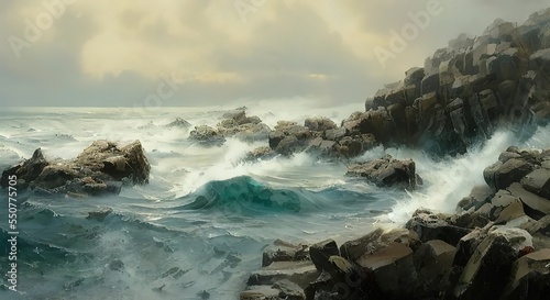 The rocky coast wonderful panorama stormy tide wavescrashing on the rock