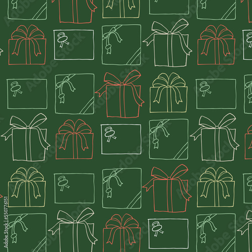 手描き風クリスマスボックスのシームレスパターン