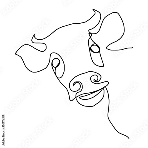 A cow drawn with a single line. Linear sketch of a cow. Cow one line.