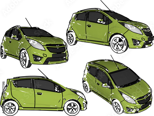 vector simple minimalist minivan car with white background