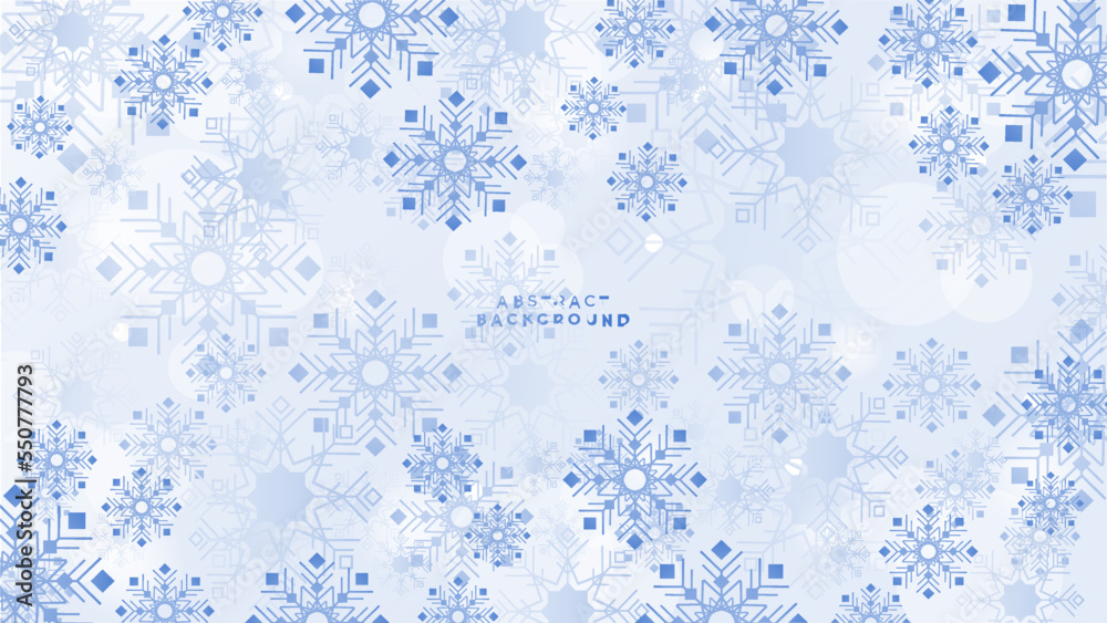 Beautiful blue christmas background with snowflake and copy space. Merry Christmas and Happy New Year 2023 greeting card. Horizontal new year banner, header, poster, card, website. Vector illustration