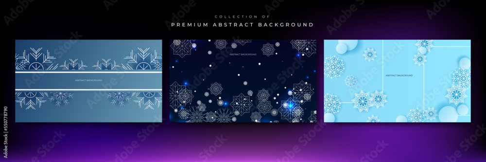 Christmas greeting card with snowflake and stars on blue gradient colour background. Blue christmas card with white snowflakes vector illustration
