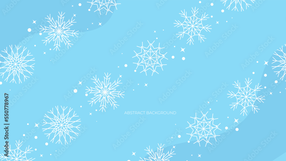 Christmas greeting card with snowflake and stars on blue gradient colour background. Blue christmas card with white snowflakes vector illustration