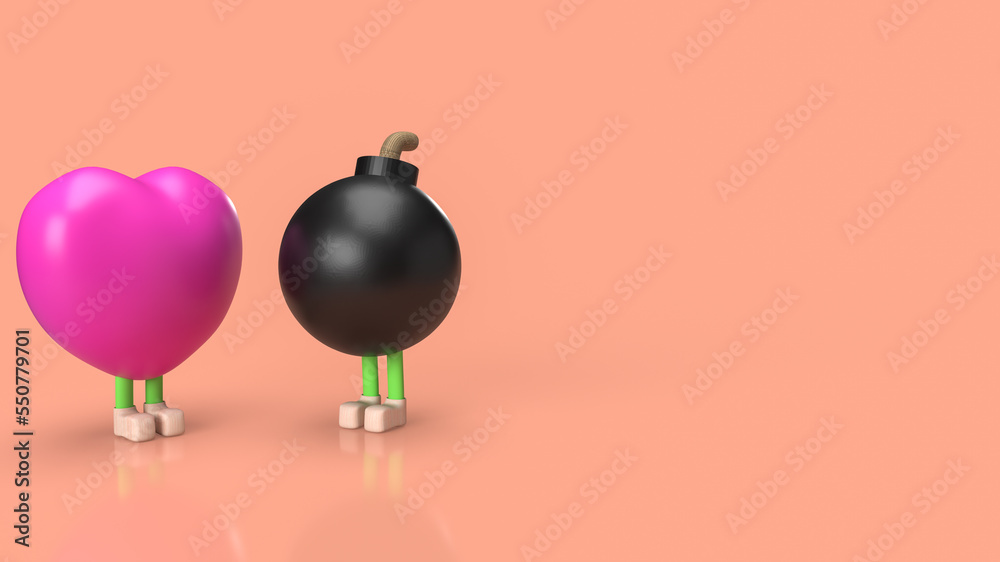 The bomb and heart  for weapon or love concept 3d rendering