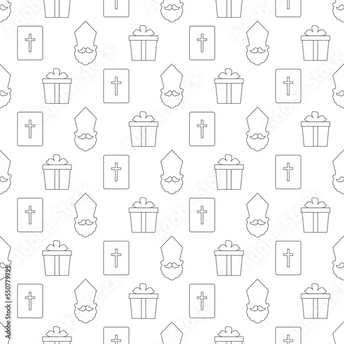 Saint Nicholas Day or Sinterklaas Seamless Pattern with Gift Box and Christmas Template Background Hand Drawn Cartoon Flat Illustration