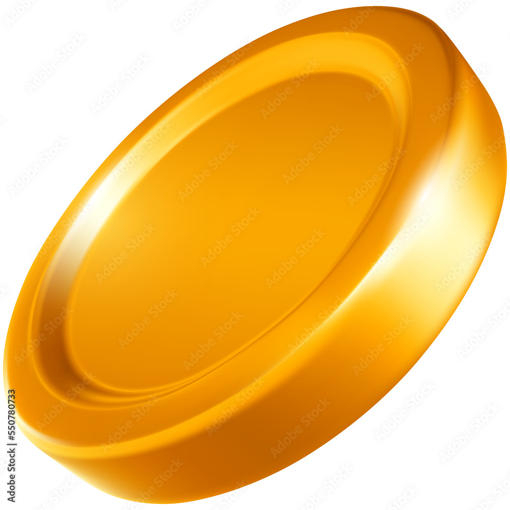 Glossy and shiny gold coin 3d realistic illustration on transparent ...