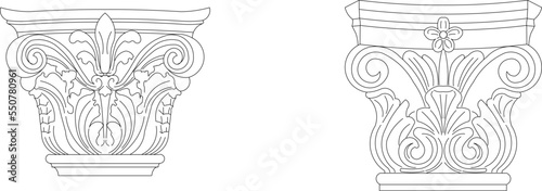 hand drawn sketch of a pencil vector sketch of classic model pillar head with white background