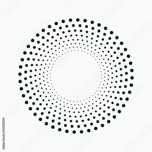 Circle halftone spiral backdrop. Dotted abstract concentric circle. spiral, swirl, twirl element. Circular and radial dots helix. Design element for multipurpose use. 