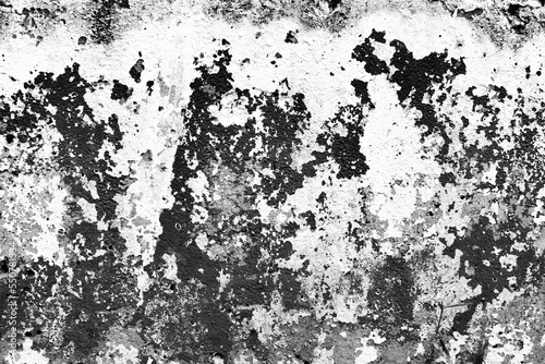 Black and white texture concrete plaster with peeling paint, shabby concrete surface photography
