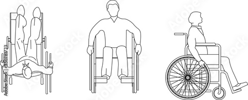 Vector sketch of people with disabilities side and top view with white background