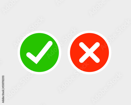 Check and Cross Mark Symbols, Round Vector Signs.