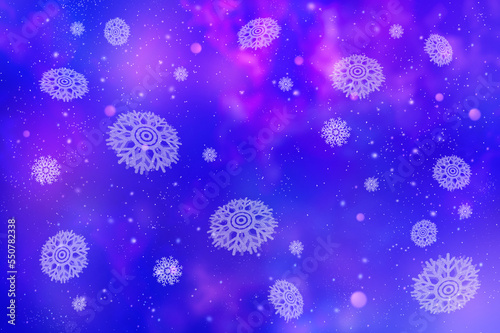 雪の結晶と星空、宇宙の背景イラスト