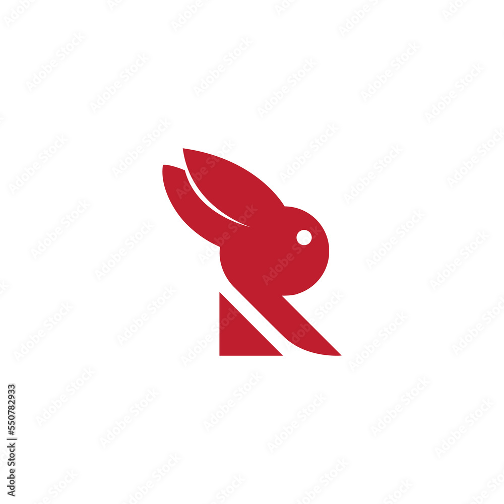Vector illustration of a rabbit and letter R for an icon, symbol or ...