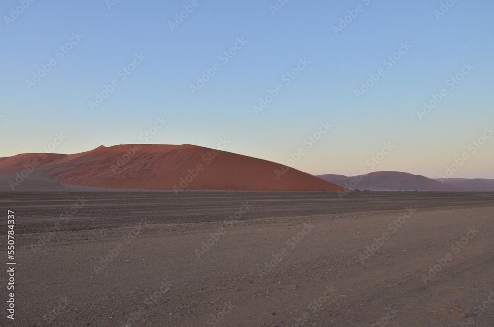 Sunset at namib desert dry pan of Sossusvlei Namib Naukluft National Park
