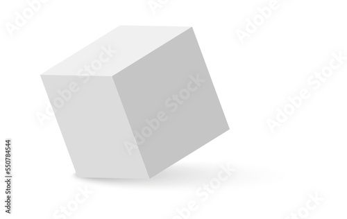White cube. 3D abstract box with shadow. Geometric paper square empty package. Gift box or shoebox
