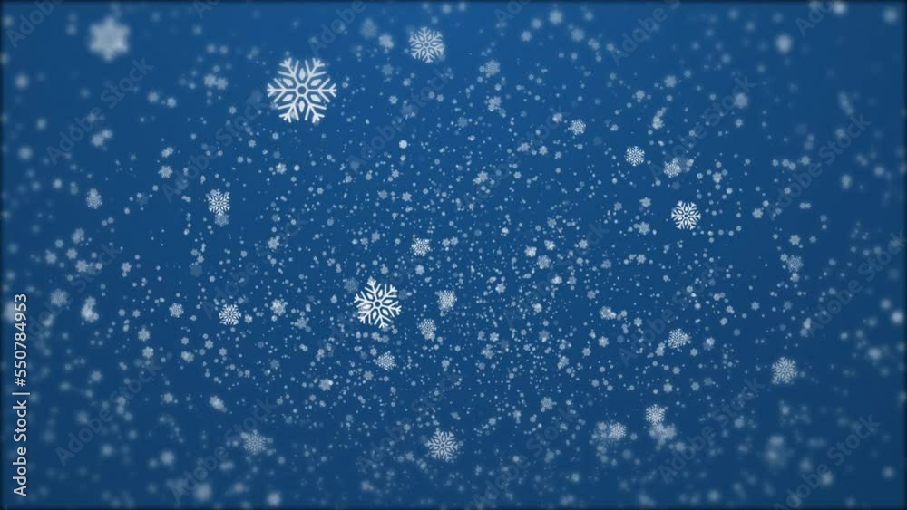 Snow overlay Winter is slowly snow falling effect animation blue background. Christmas concept animation 4k.