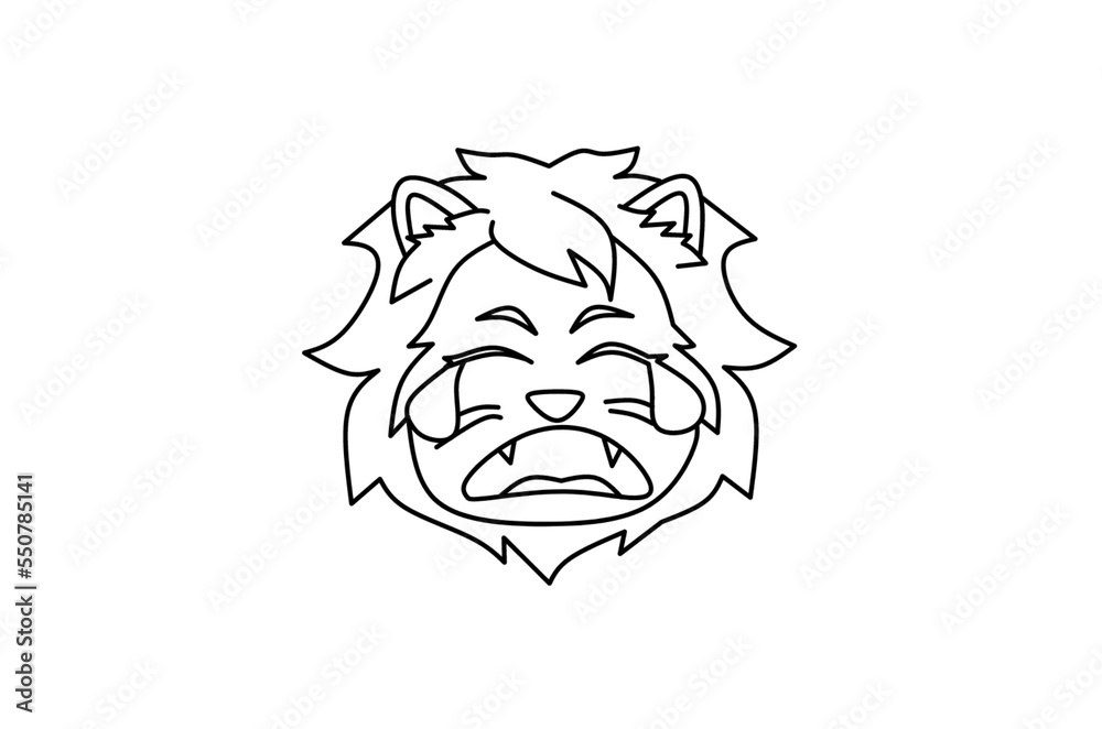 Sad lion emoji line art drawing Stock Illustration Adobe Stock