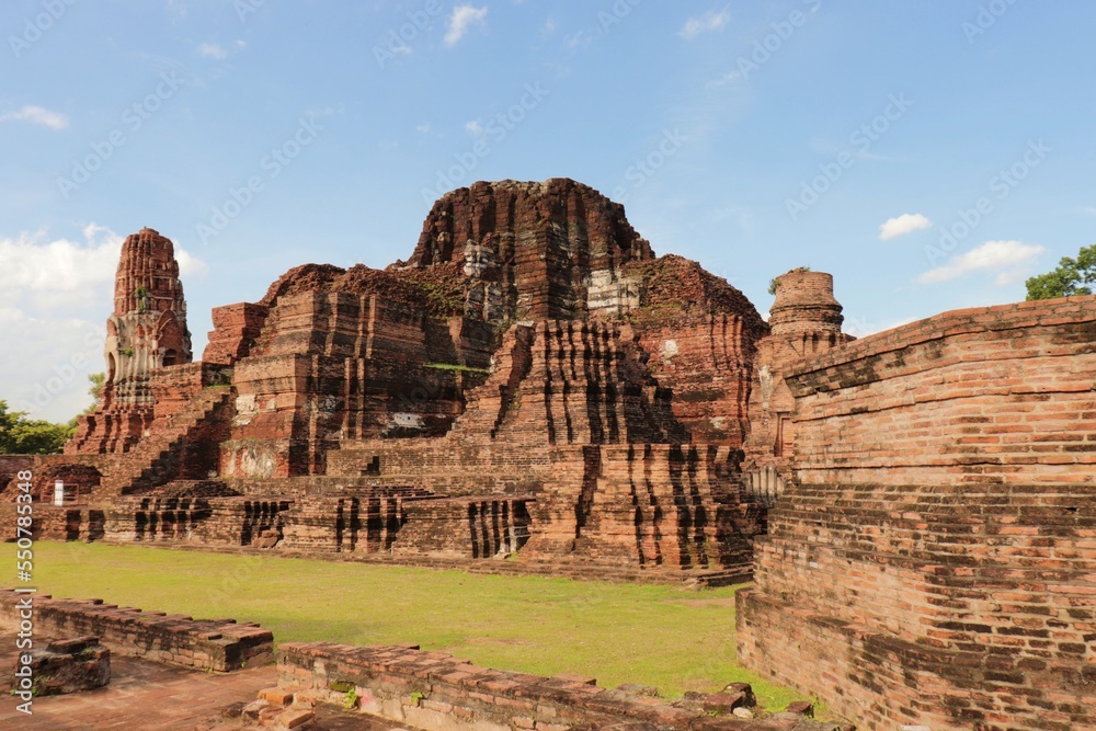 Ruins of the main prang of Wat Mahathat in Ayutthaya,central Thailand.Archaeological site in Ayutthaya at Thailand.