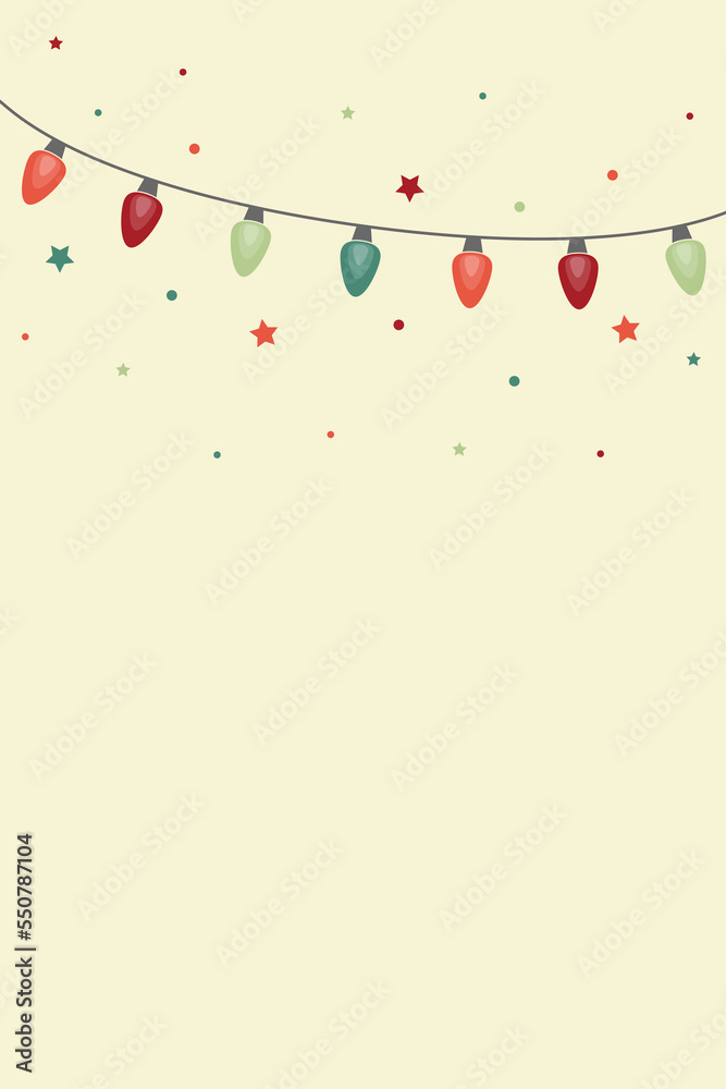 Colourful hand drawn string of lights. Christmas background. Vector illustration