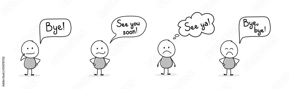Unhappy hand drawn character with text - bye, see ya, see you soon. Vector Unhappy hand drawn character with text - bye, see ya, see you soon. Vector