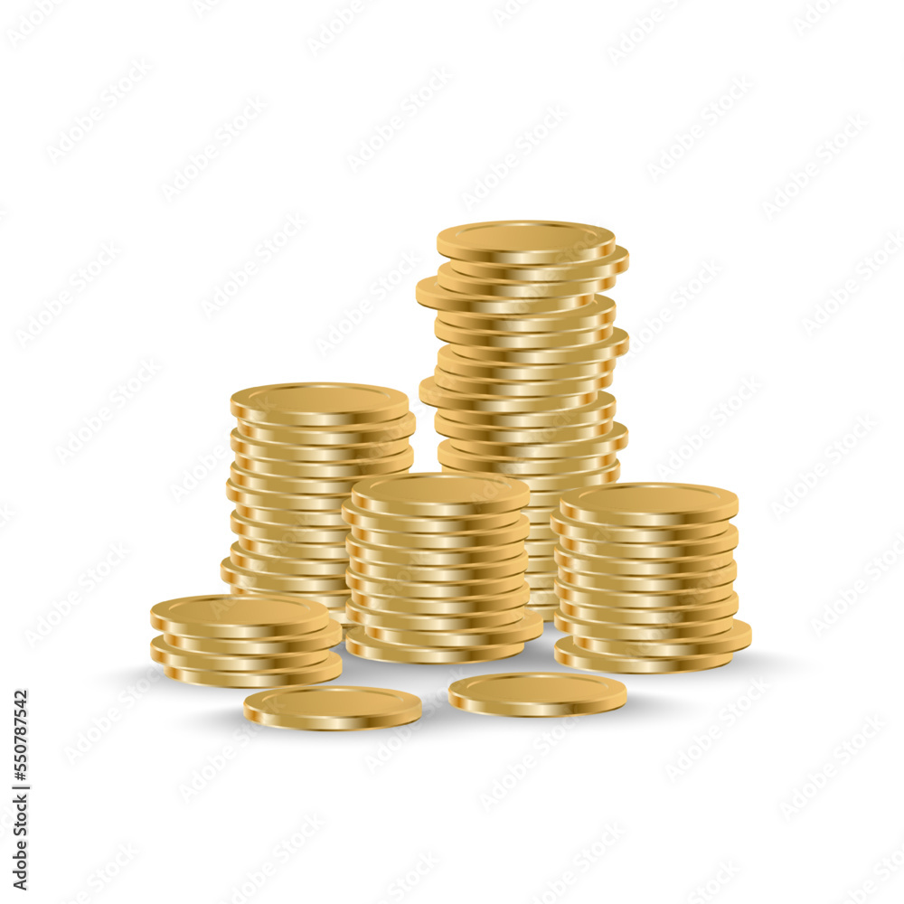 Golden coins stack. Realistic coin money pile Golden coins stack. Realistic coin money pile