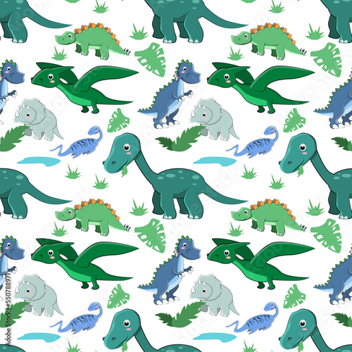 Patern of different dinosaurs drawn in cartoon style