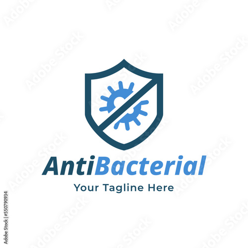 Antibacterial logo or label - vector isolated sign for antiseptic cosmetics and medical pharmaceutical products 