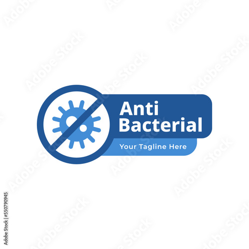 Antibacterial logo or label - vector isolated sign for antiseptic cosmetics and medical pharmaceutical products 
