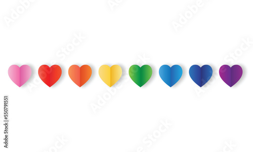  Heart colors of rainbow. LGBT flag background. Rainbow background of colored lines. Hand drawn hearts. Design elements for Valentine's day. Hand drawn rough marker hearts isolated on white background