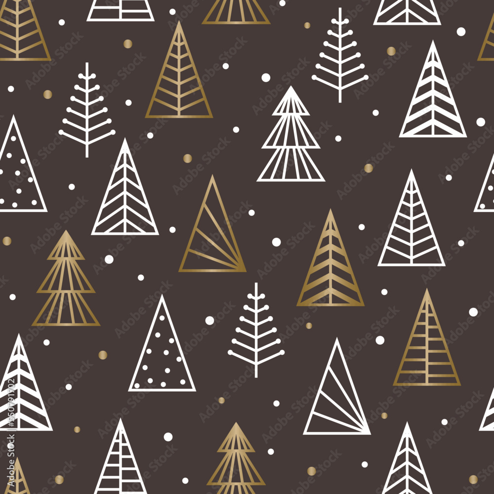 Design of Christmas background with golden trees. Seamless pattern. Vector illustration Design of Christmas background with golden trees. Seamless pattern. Vector illustration