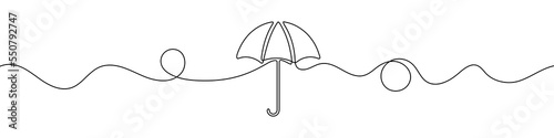 Umbrella symbol in continuous line drawing style. Line art of umbrella icon. Vector illustration. Abstract background