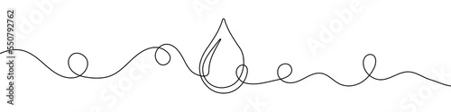 Water drop in continuous line drawing style. Line art of drop icon. Vector illustration. Abstract background