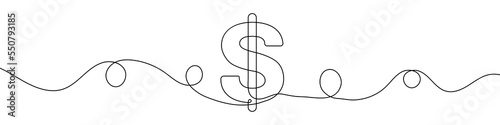 Dollar symbol in continuous line drawing style. Line art of dollar money symbol. Vector illustration. Abstract background
