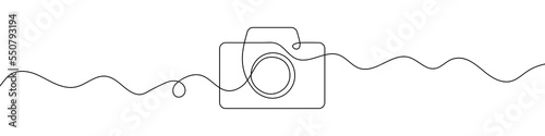 Camera icon in continuous line drawing style. Line art of photo camera icon. Vector illustration. Abstract background photo