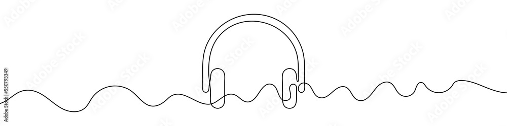 Headphones sign in continuous line drawing style. Line art of headphones. Vector illustration. Abstract background Headphones sign in continuous line drawing style. Line art of headphones. Vector illustration. Abstract background