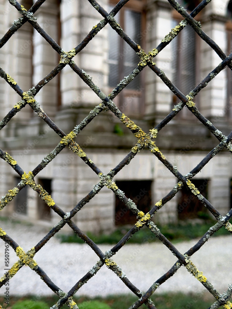 Fototapeta premium Recinzione vecchia su sfondo villa storica